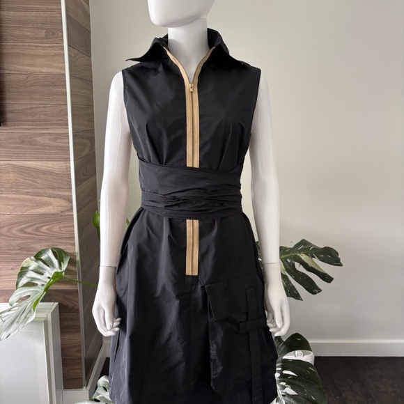 Marie Saint Pierre Dress Black Belted Sleeveless Pocket Black Zip Sz 2- Medium - Picture 4 of 9